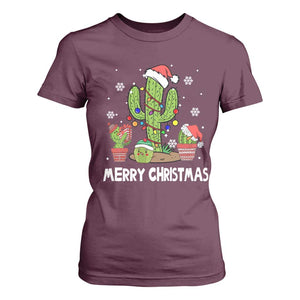 Merry Xmas In Arizona US State Funny Saguaro Cactus Christmas Tree T Shirt For Women TS02 Maroon Print Your Wear