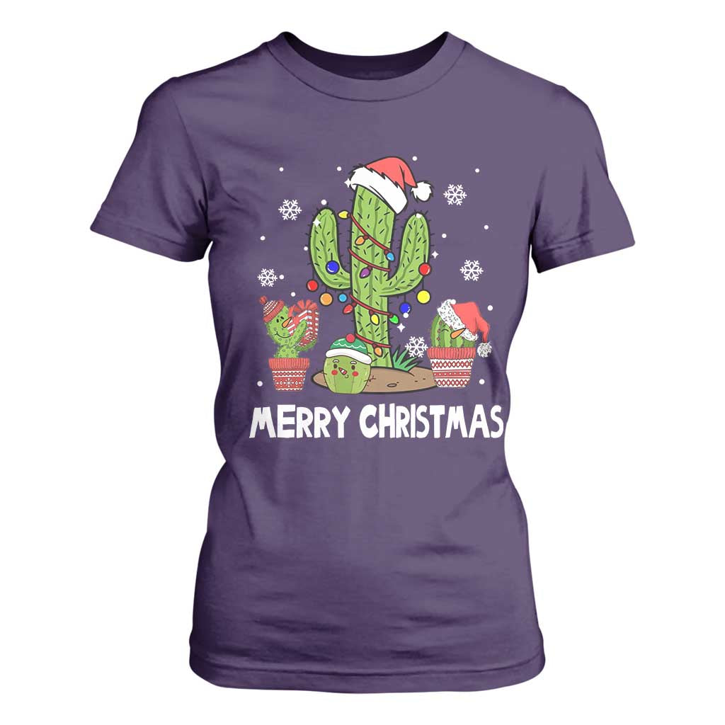 Merry Xmas In Arizona US State Funny Saguaro Cactus Christmas Tree T Shirt For Women TS02 Purple Print Your Wear