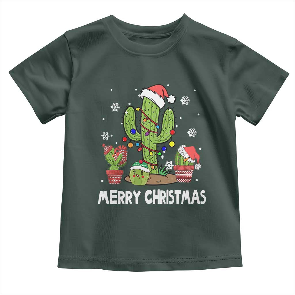 Merry Xmas In Arizona US State Funny Saguaro Cactus Christmas Tree Toddler T Shirt TS02 Dark Forest Green Print Your Wear