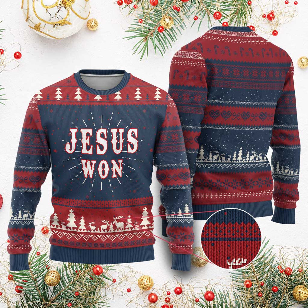 Jesus Won Ugly Christmas Sweater Christianity Religion TS02 Burgundy Print Your Wear