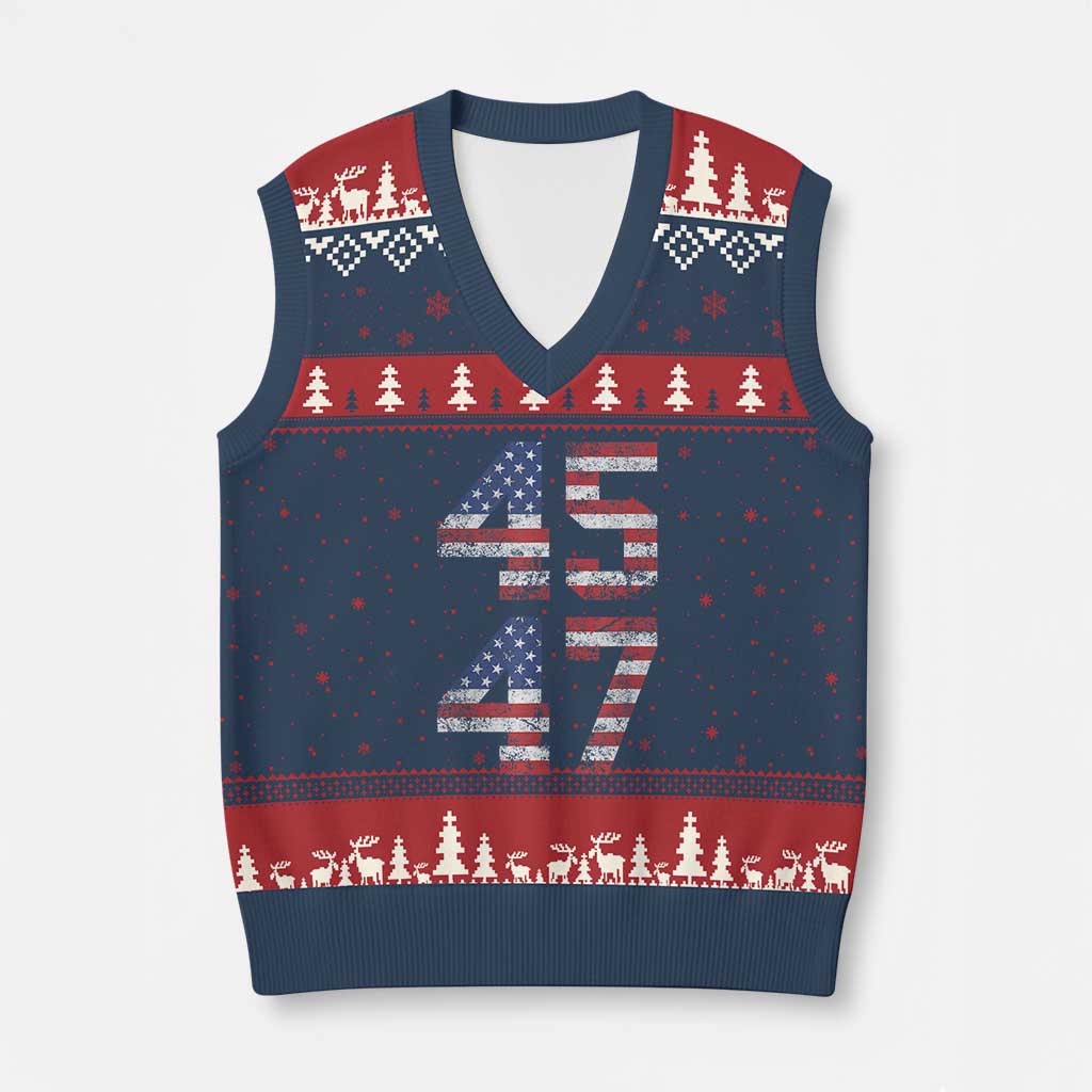 Trump 2024 V-Neck Knit Sweater Vest 45 47 President He Won Vintage American Flag TS02 Navy Red Print Your Wear