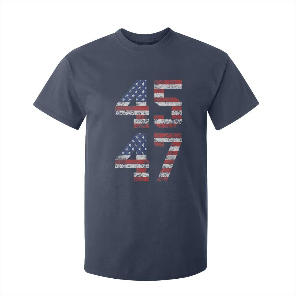 Trump 2024 T Shirt For Kid 45 47 President He Won Vintage American Flag TS02 Navy Print Your Wear