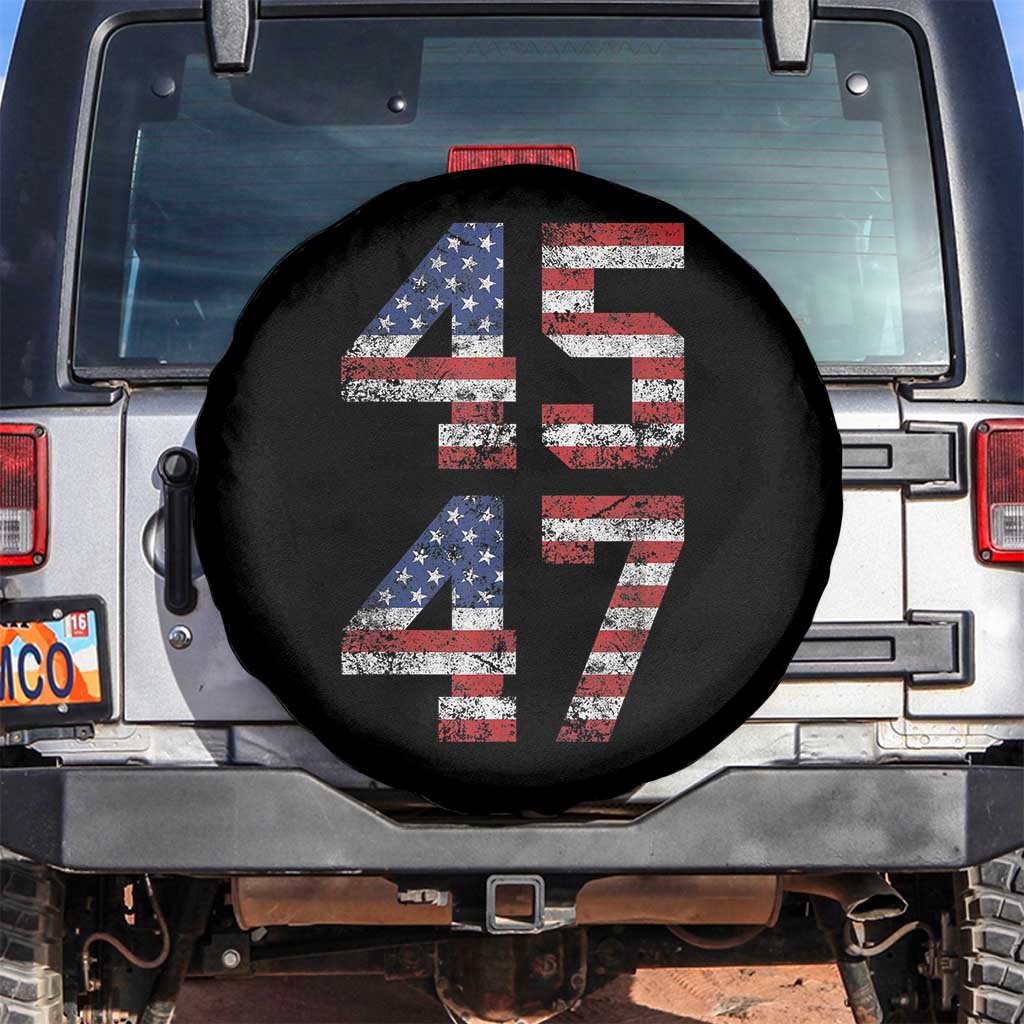 Trump 2024 Spare Tire Cover 45 47 President He Won Vintage American Flag TS02 No hole Black Print Your Wear