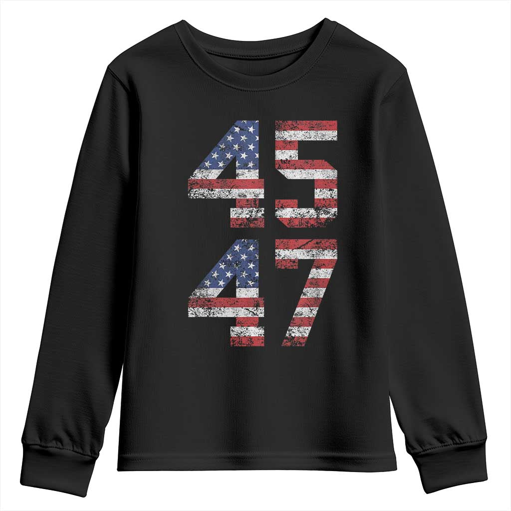 Trump 2024 Youth Sweatshirt 45 47 President He Won Vintage American Flag TS02 Black Print Your Wear
