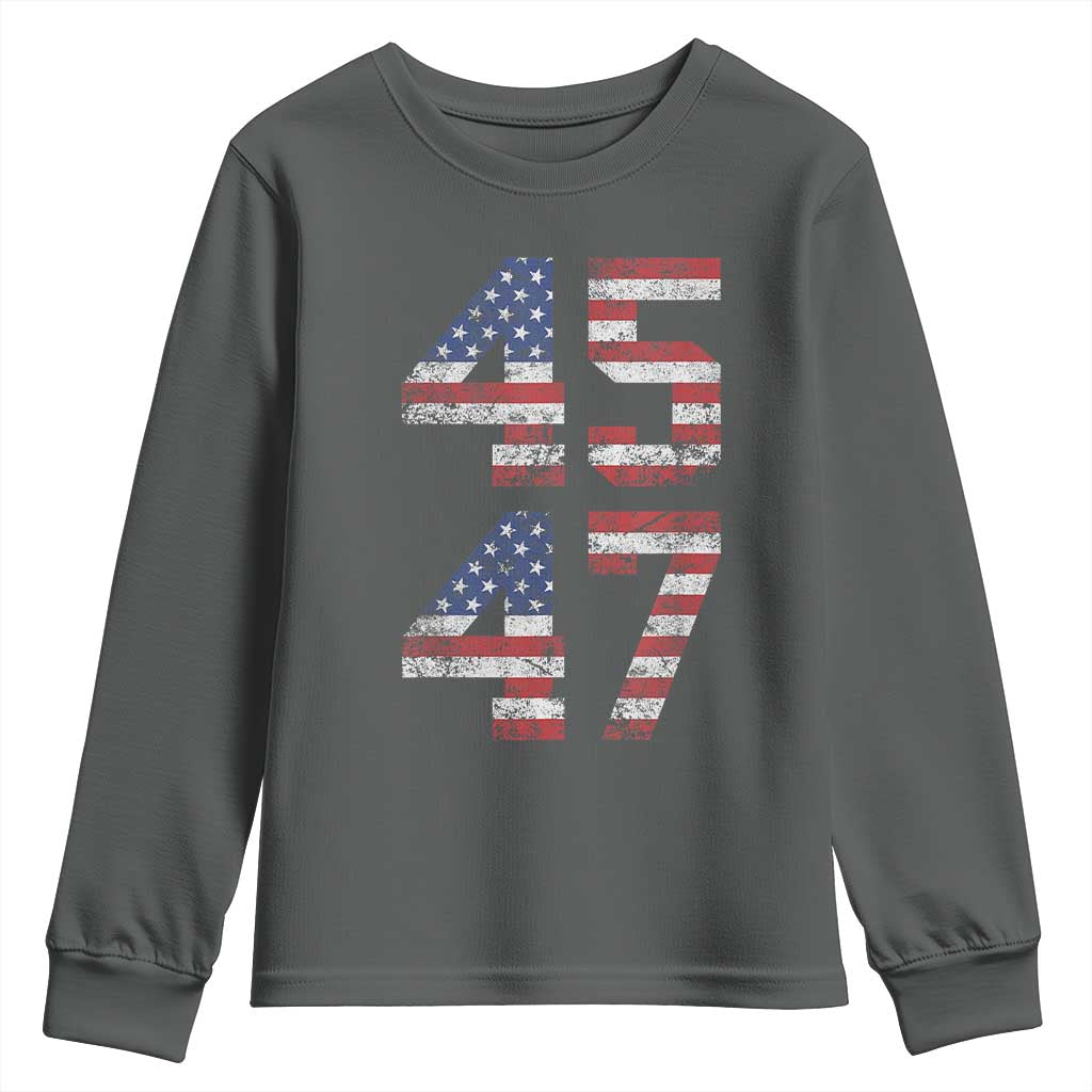 Trump 2024 Youth Sweatshirt 45 47 President He Won Vintage American Flag TS02 Dark Heather Print Your Wear