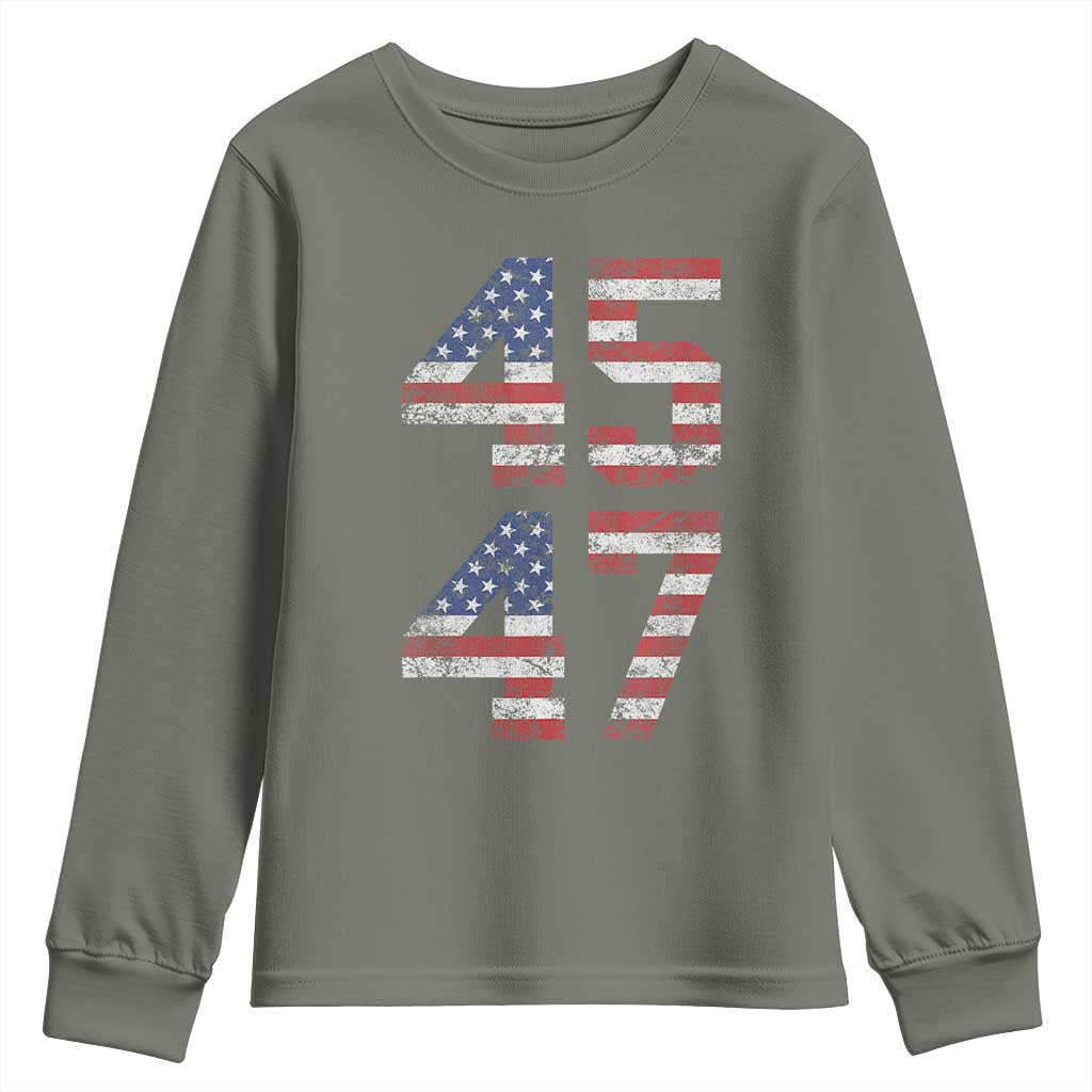 Trump 2024 Youth Sweatshirt 45 47 President He Won Vintage American Flag TS02 Military Green Print Your Wear