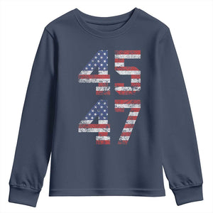Trump 2024 Youth Sweatshirt 45 47 President He Won Vintage American Flag TS02 Navy Print Your Wear