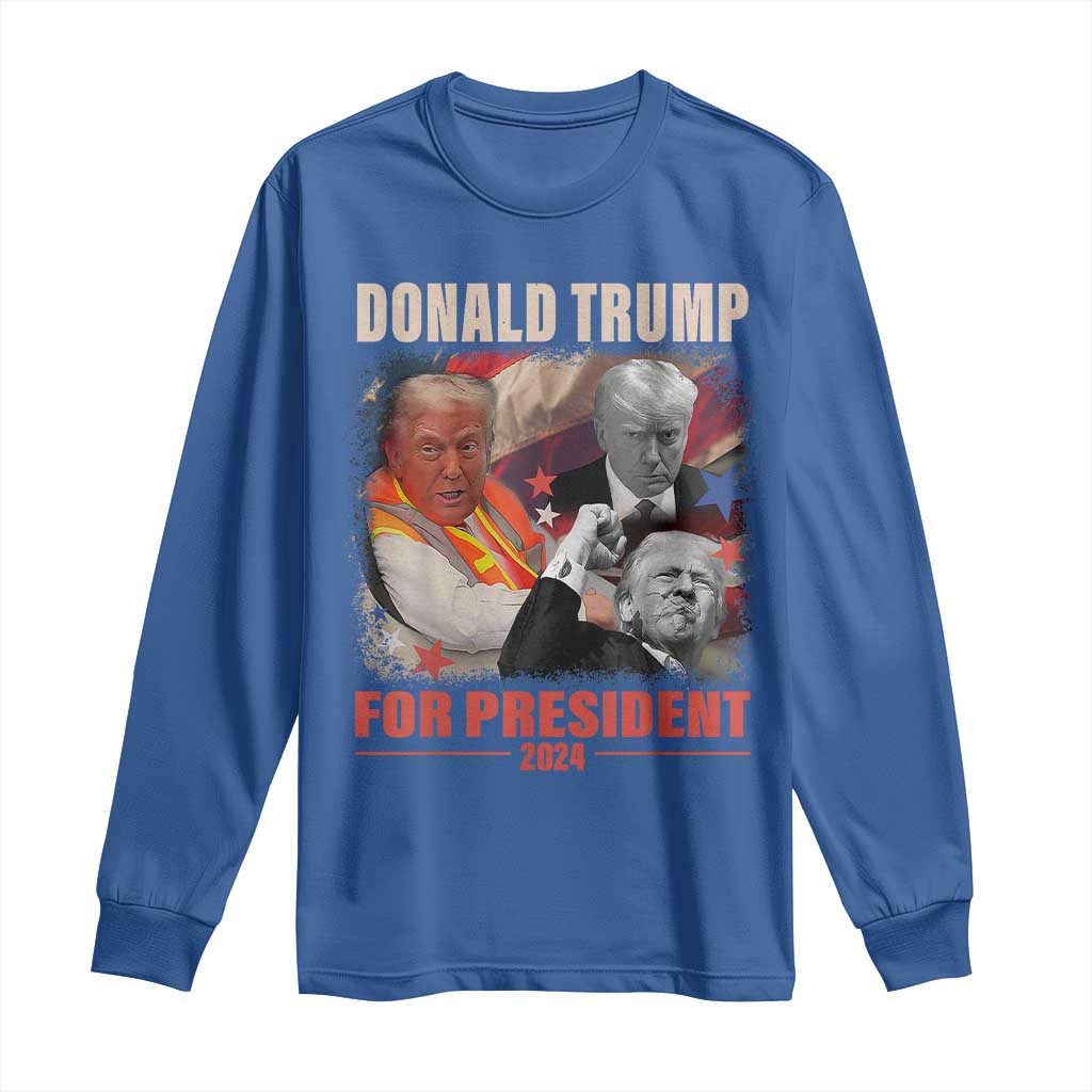 Trump 2024 Long Sleeve Shirt He Won For President 45 47 American Flag TS02 Royal Blue Print Your Wear
