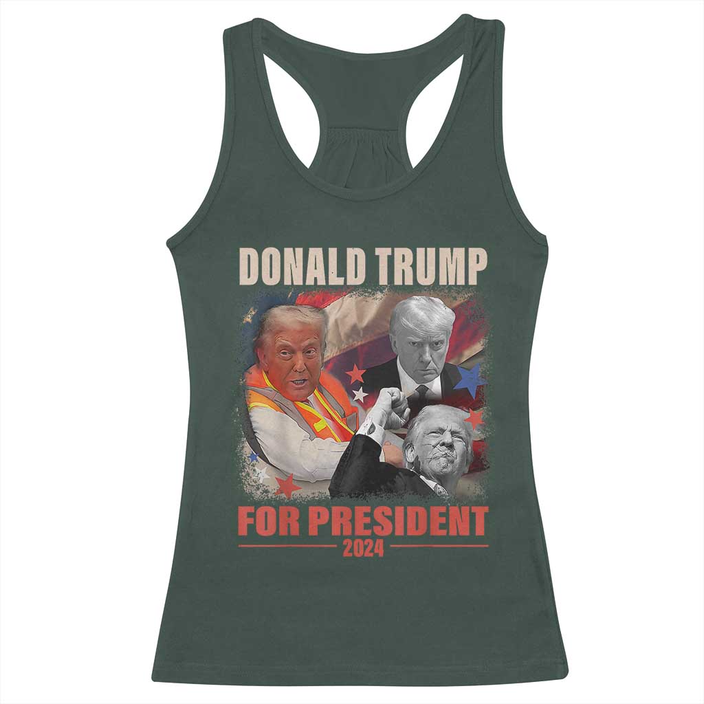 Trump 2024 Racerback Tank Top He Won For President 45 47 American Flag TS02 Dark Forest Green Print Your Wear