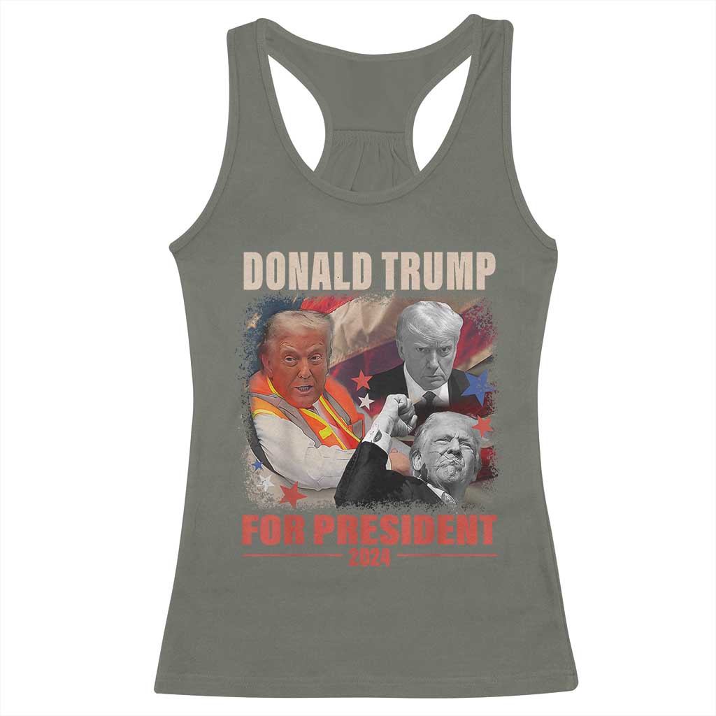 Trump 2024 Racerback Tank Top He Won For President 45 47 American Flag TS02 Military Green Print Your Wear
