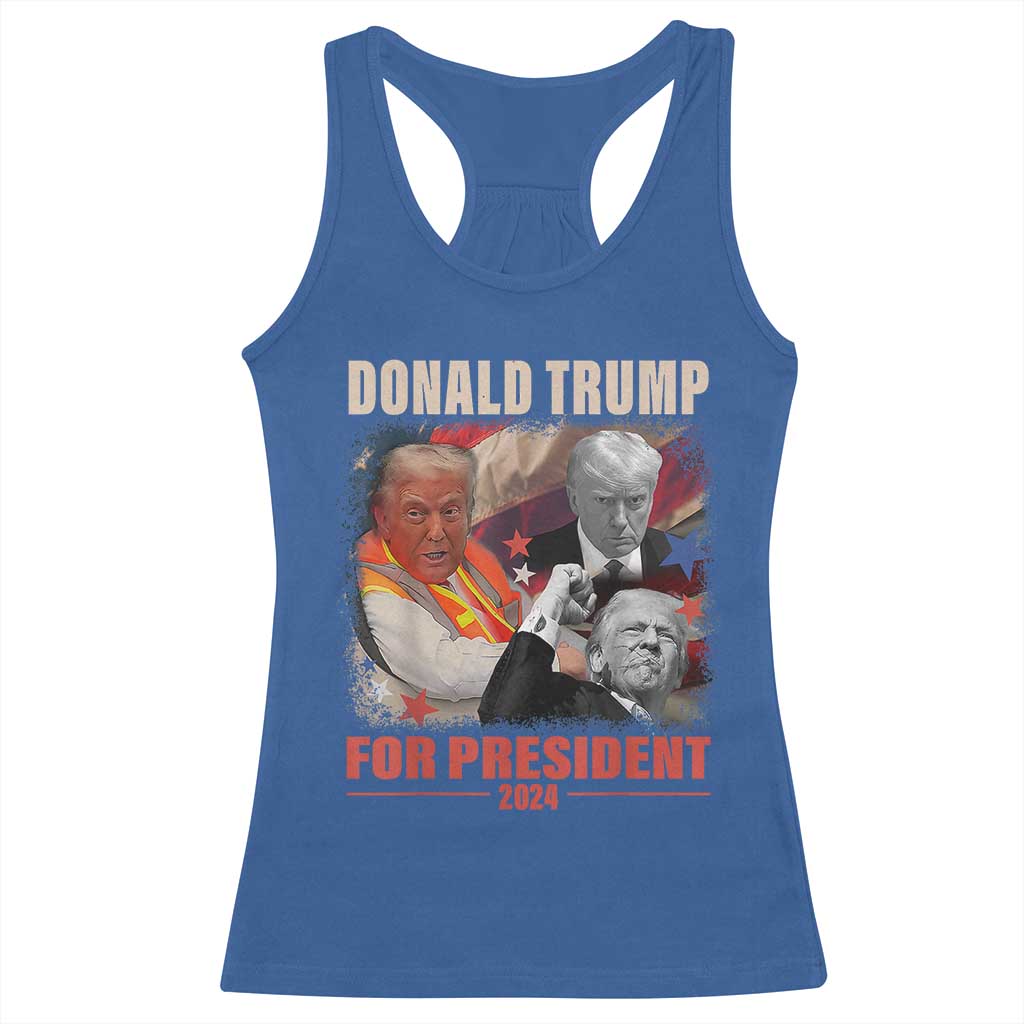 Trump 2024 Racerback Tank Top He Won For President 45 47 American Flag TS02 Royal Blue Print Your Wear