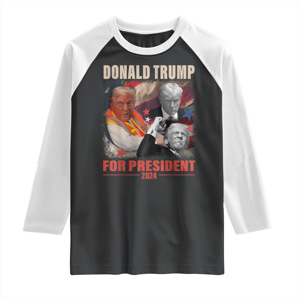 Trump 2024 Raglan Shirt He Won For President 45 47 American Flag TS02 Black White Print Your Wear