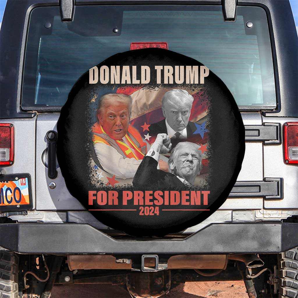 Trump 2024 Spare Tire Cover He Won For President 45 47 American Flag TS02 No hole Black Print Your Wear