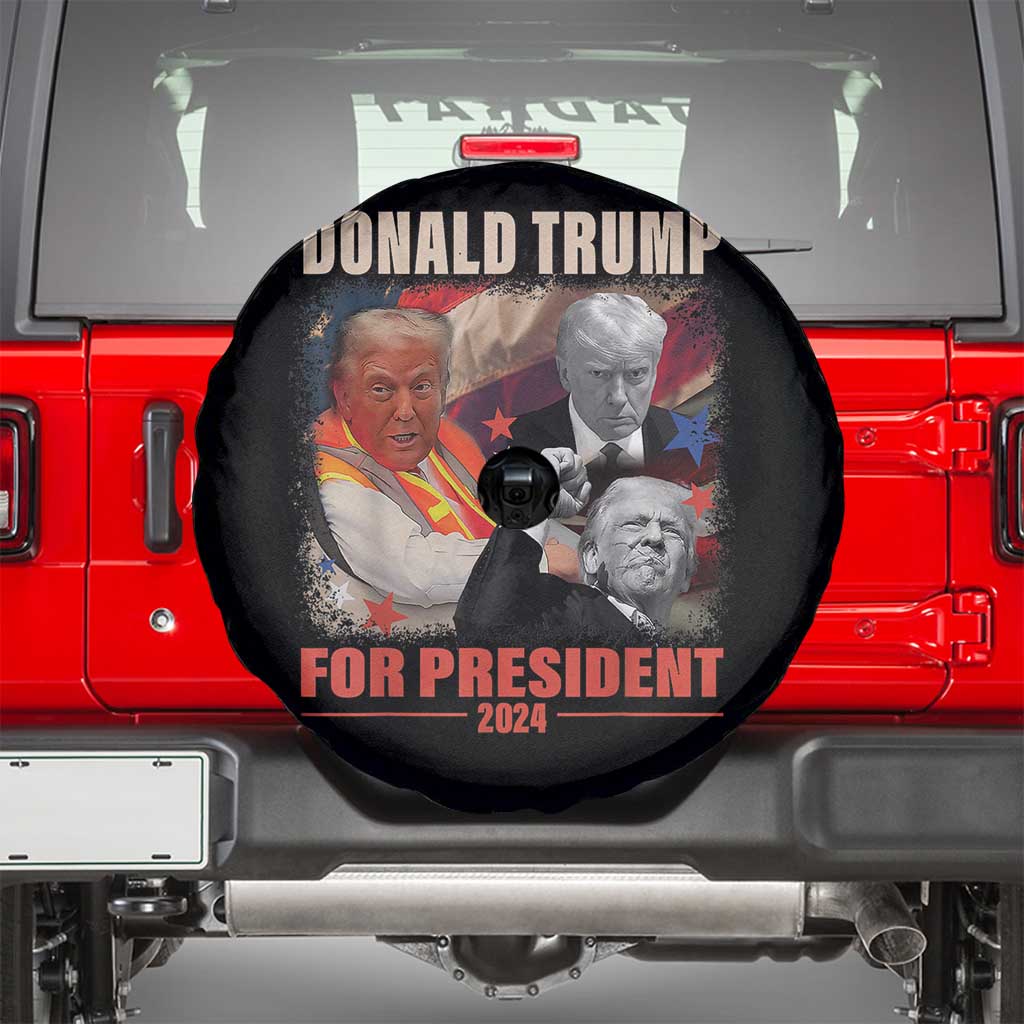 Trump 2024 Spare Tire Cover He Won For President 45 47 American Flag TS02 Black Print Your Wear
