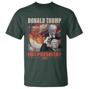 Trump 2024 T Shirt He Won For President 45 47 American Flag TS02 Dark Forest Green Print Your Wear