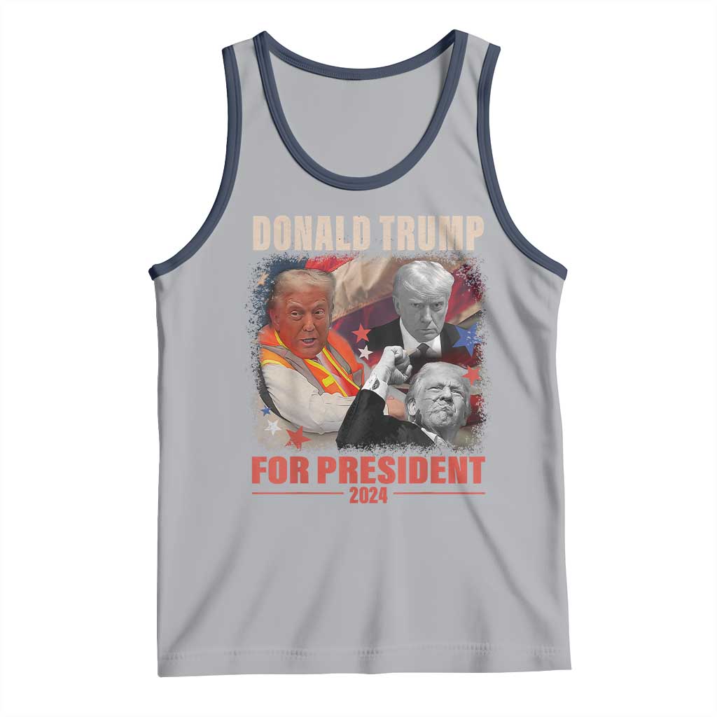Trump 2024 Tank Top He Won For President 45 47 American Flag TS02 Athletic Heather Navy Print Your Wear