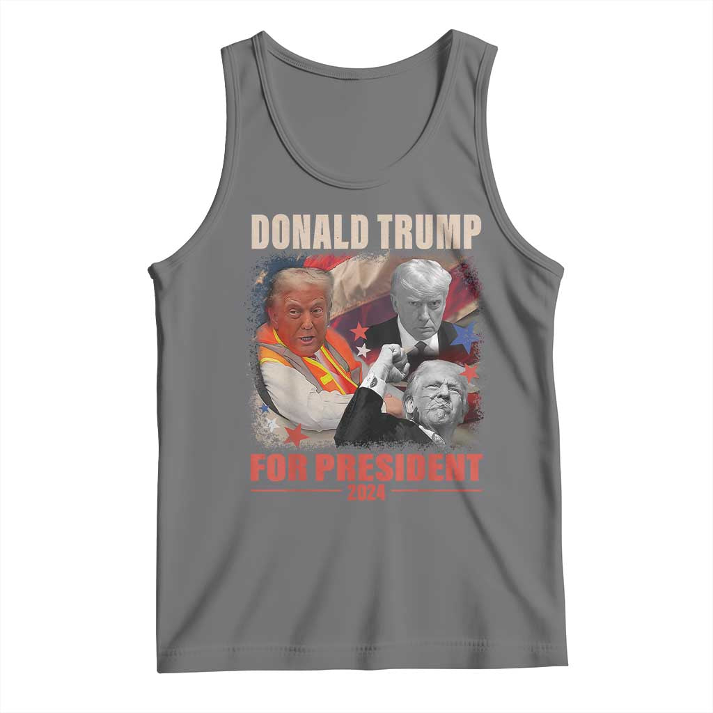 Trump 2024 Tank Top He Won For President 45 47 American Flag TS02 Black Heather Print Your Wear