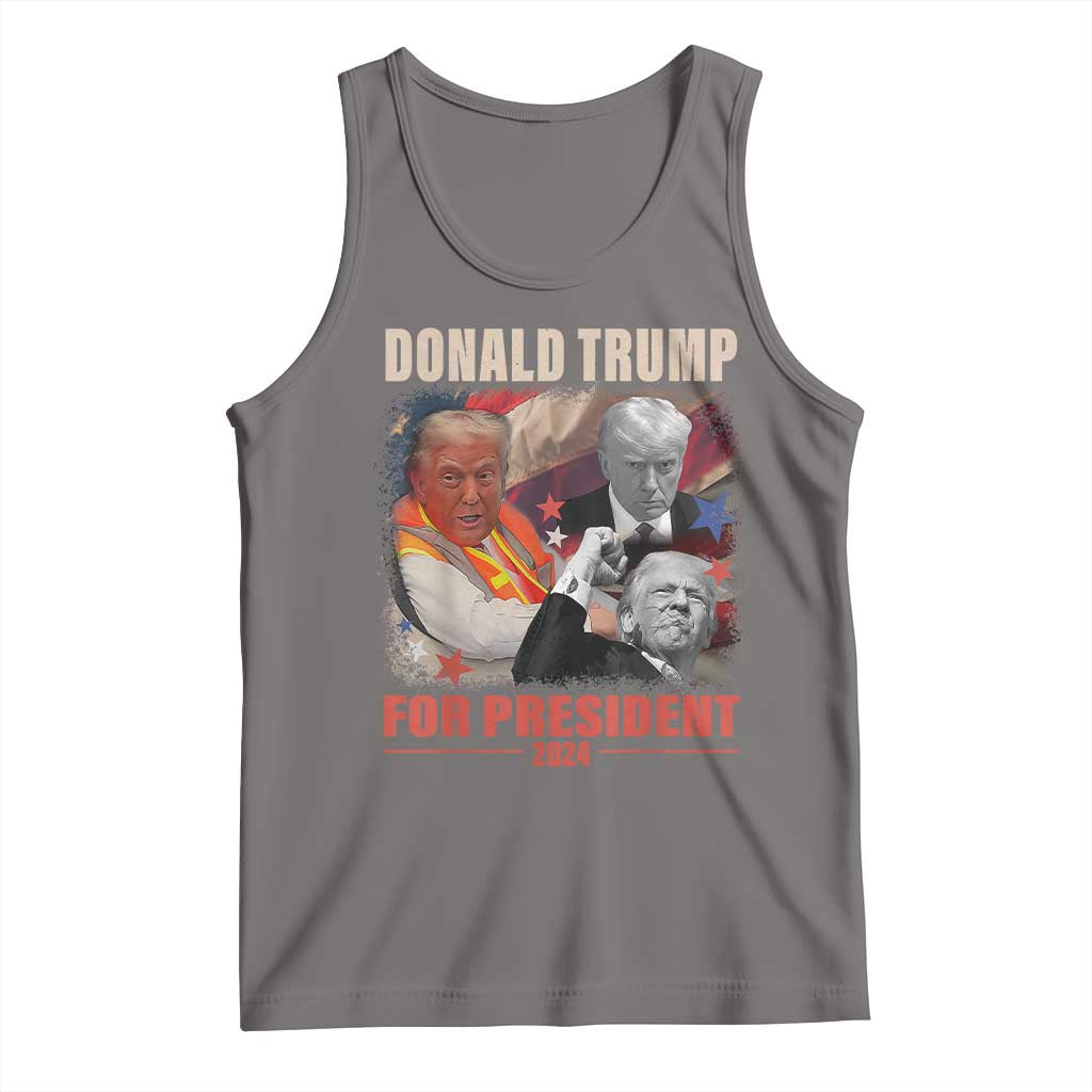 Trump 2024 Tank Top He Won For President 45 47 American Flag TS02 Deep Heather Print Your Wear