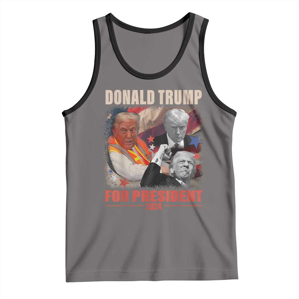 Trump 2024 Tank Top He Won For President 45 47 American Flag TS02 Deep Heather Black Print Your Wear