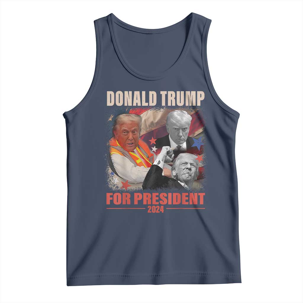 Trump 2024 Tank Top He Won For President 45 47 American Flag TS02 Navy Print Your Wear