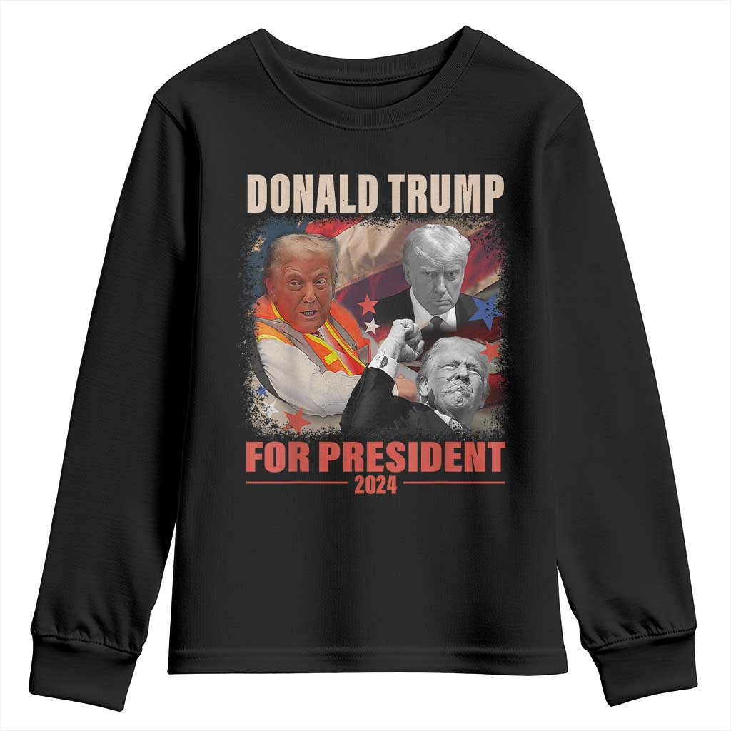 Trump 2024 Youth Sweatshirt He Won For President 45 47 American Flag TS02 Black Print Your Wear