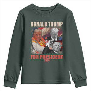 Trump 2024 Youth Sweatshirt He Won For President 45 47 American Flag TS02 Dark Forest Green Print Your Wear