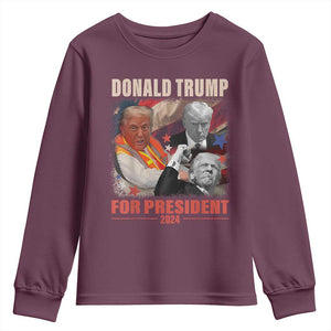 Trump 2024 Youth Sweatshirt He Won For President 45 47 American Flag TS02 Maroon Print Your Wear