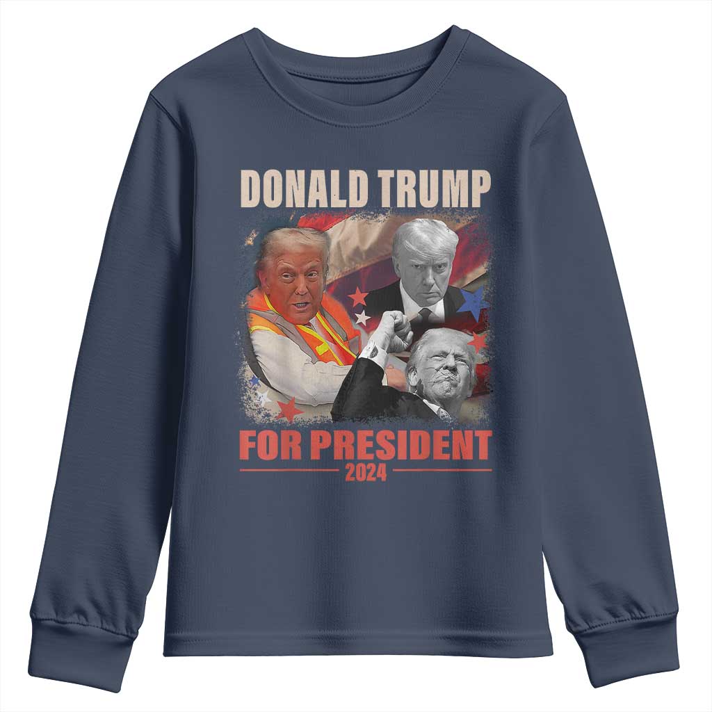 Trump 2024 Youth Sweatshirt He Won For President 45 47 American Flag TS02 Navy Print Your Wear