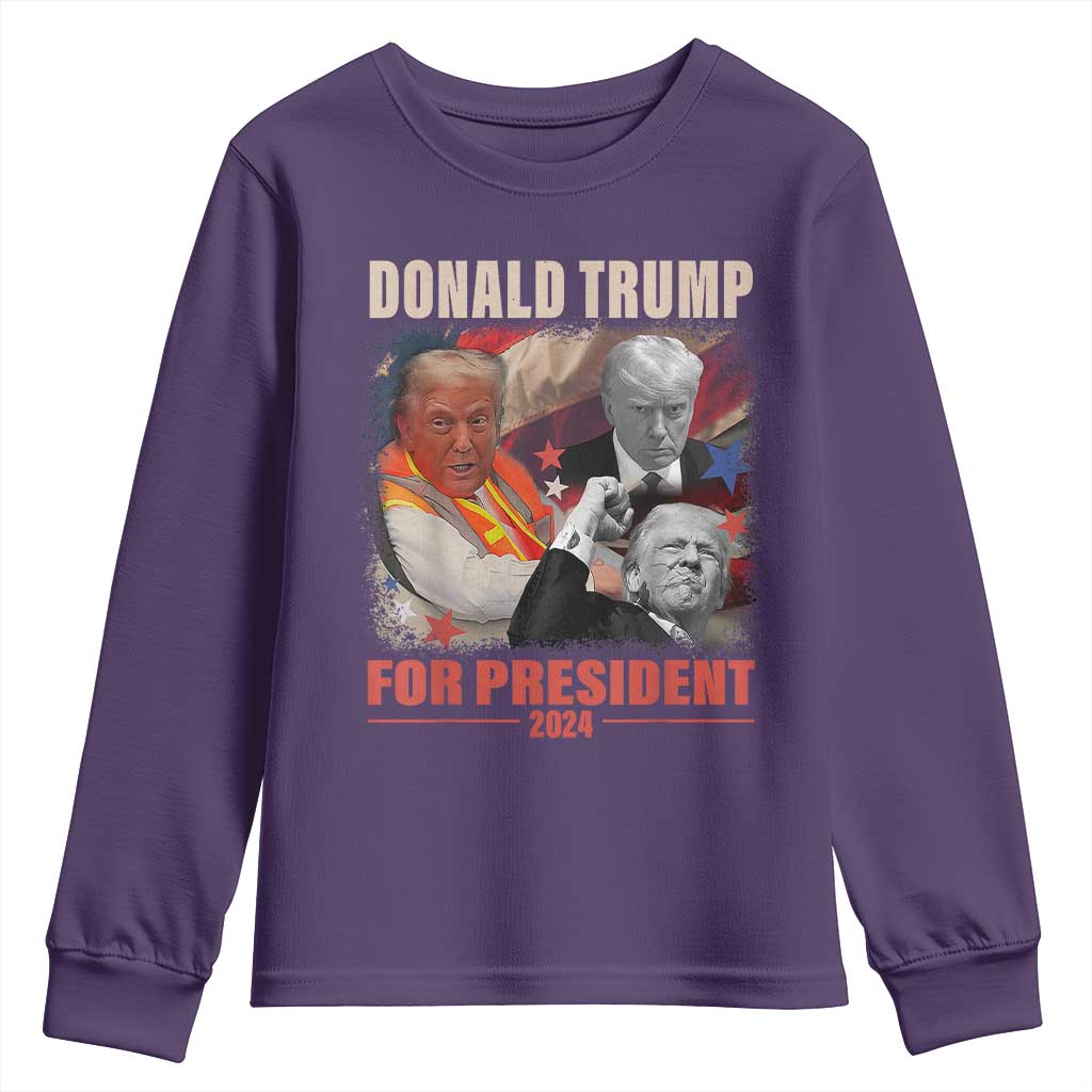 Trump 2024 Youth Sweatshirt He Won For President 45 47 American Flag TS02 Purple Print Your Wear