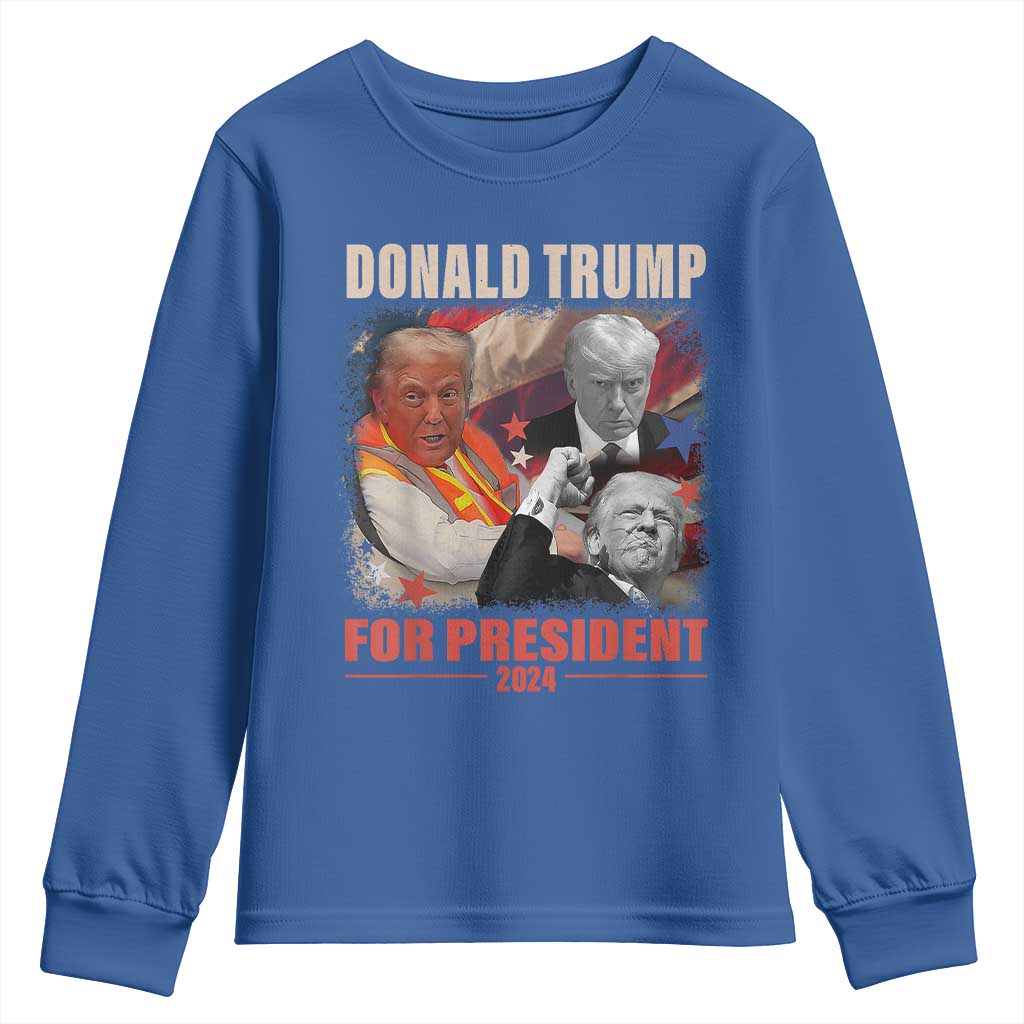 Trump 2024 Youth Sweatshirt He Won For President 45 47 American Flag TS02 Royal Blue Print Your Wear
