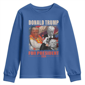 Trump 2024 Youth Sweatshirt He Won For President 45 47 American Flag TS02 Royal Blue Print Your Wear