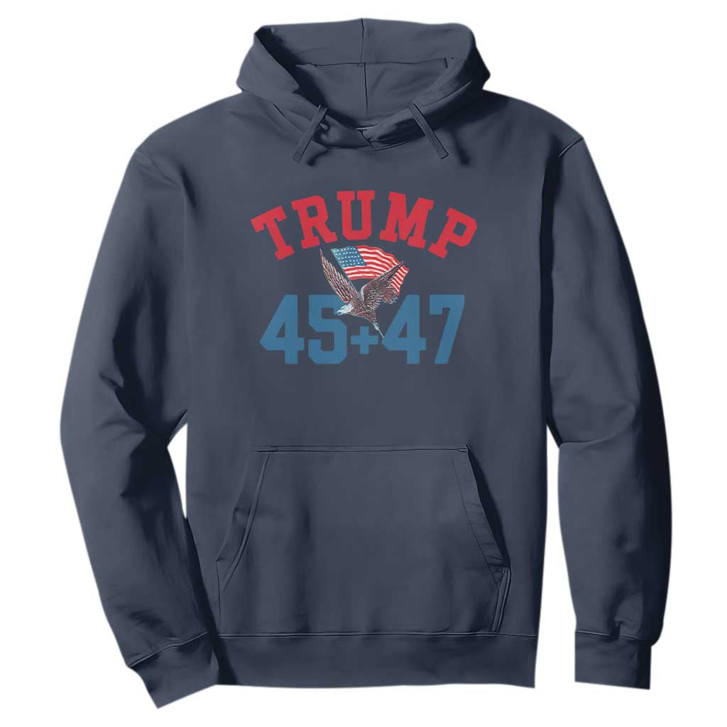 Trump 2024 Hoodie Patriotic 45 47 He Won American Flag Eagle TS02 Navy Print Your Wear
