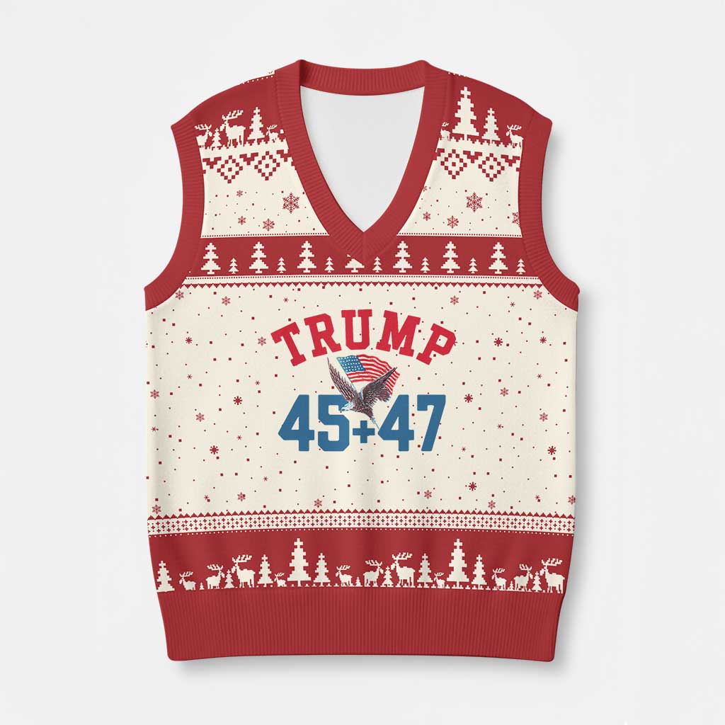 Trump 2024 V-Neck Knit Sweater Vest Patriotic 45 47 He Won American Flag Eagle TS02 Beige Red Print Your Wear