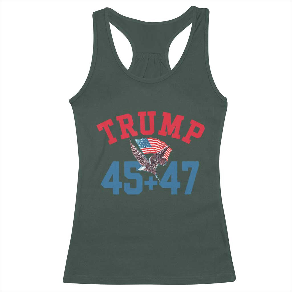 Trump 2024 Racerback Tank Top Patriotic 45 47 He Won American Flag Eagle TS02 Dark Forest Green Print Your Wear