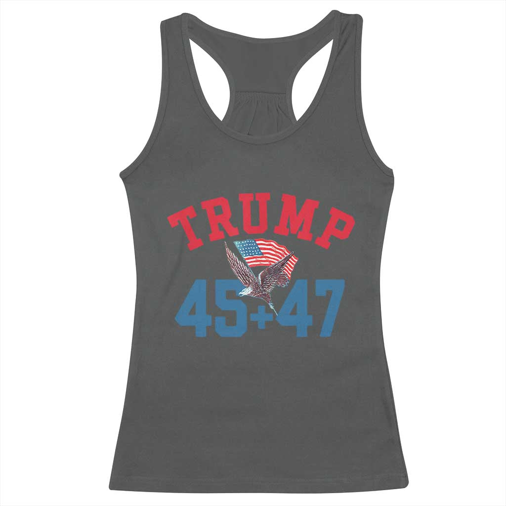 Trump 2024 Racerback Tank Top Patriotic 45 47 He Won American Flag Eagle TS02 Dark Heather Print Your Wear