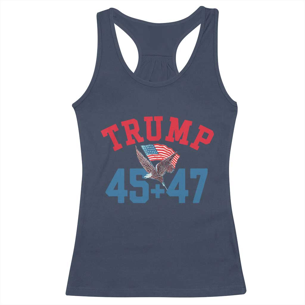 Trump 2024 Racerback Tank Top Patriotic 45 47 He Won American Flag Eagle TS02 Navy Print Your Wear