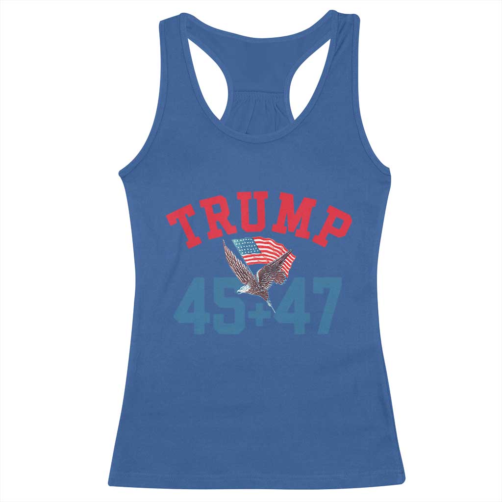 Trump 2024 Racerback Tank Top Patriotic 45 47 He Won American Flag Eagle TS02 Royal Blue Print Your Wear