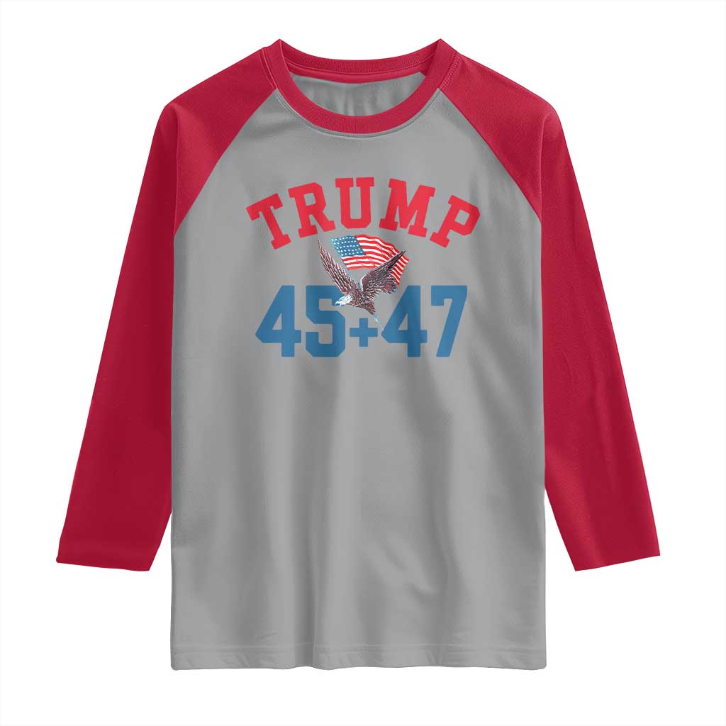 Trump 2024 Raglan Shirt Patriotic 45 47 He Won American Flag Eagle TS02 Sport Gray Red Print Your Wear