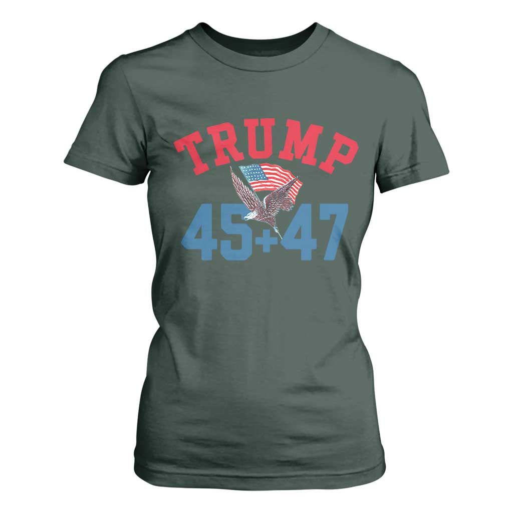 Trump 2024 T Shirt For Women Patriotic 45 47 He Won American Flag Eagle TS02 Dark Forest Green Print Your Wear