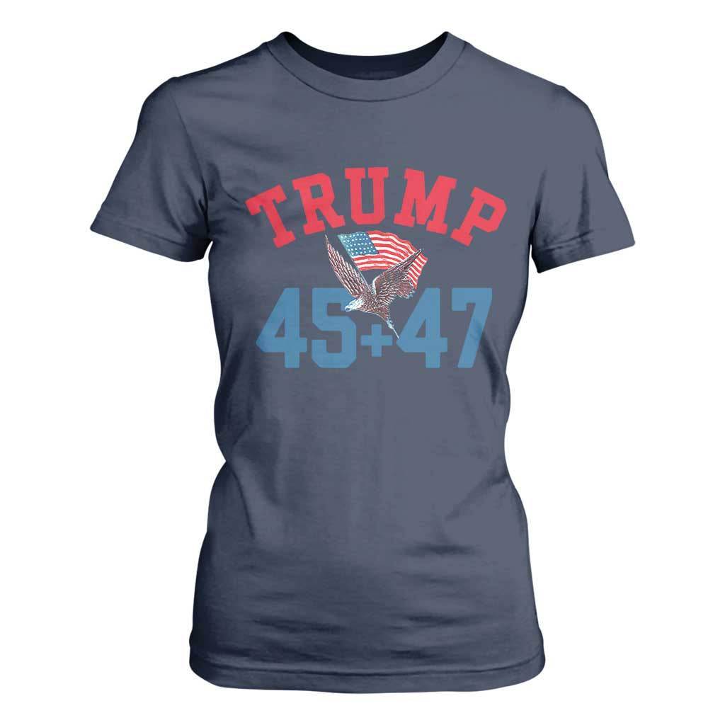 Trump 2024 T Shirt For Women Patriotic 45 47 He Won American Flag Eagle TS02 Navy Print Your Wear