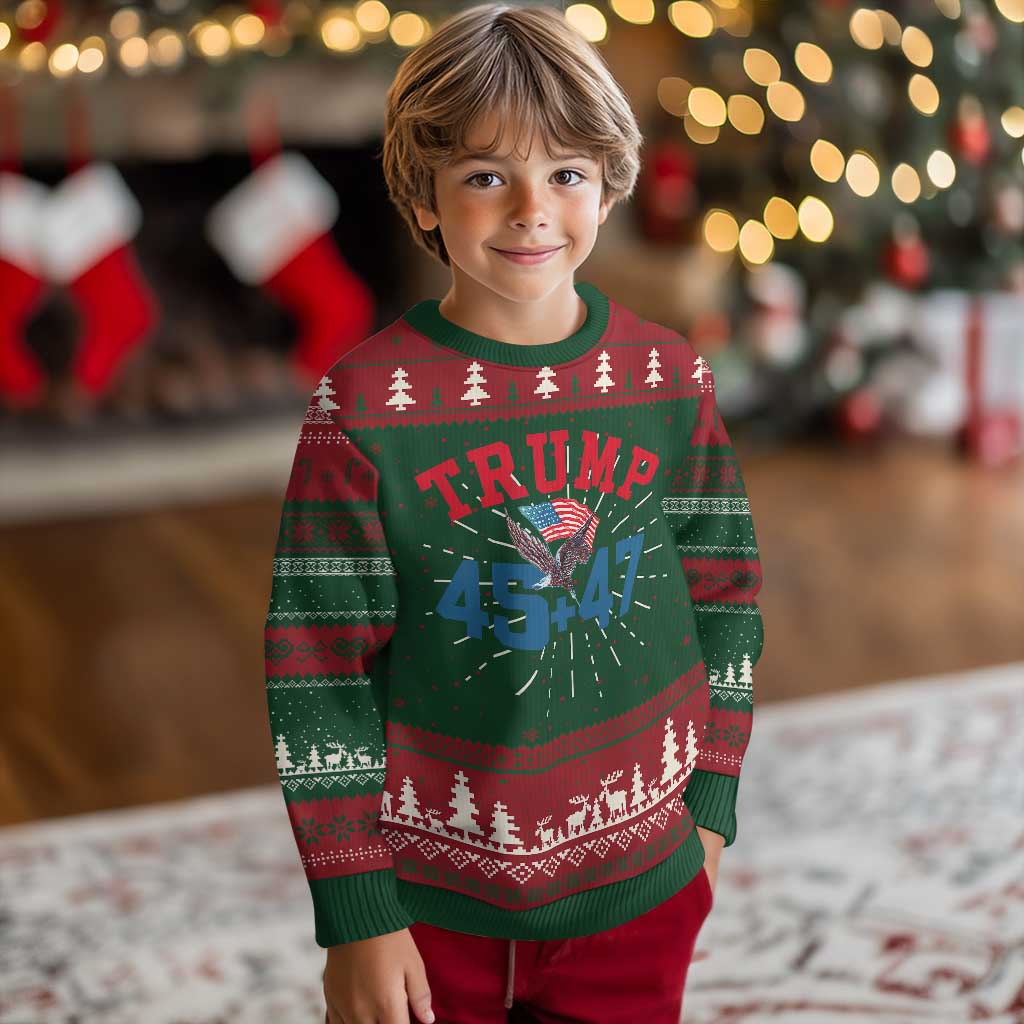 Trump 2024 Ugly Christmas Sweater Patriotic 45 47 He Won American Flag Eagle TS02 Christmas Print Your Wear