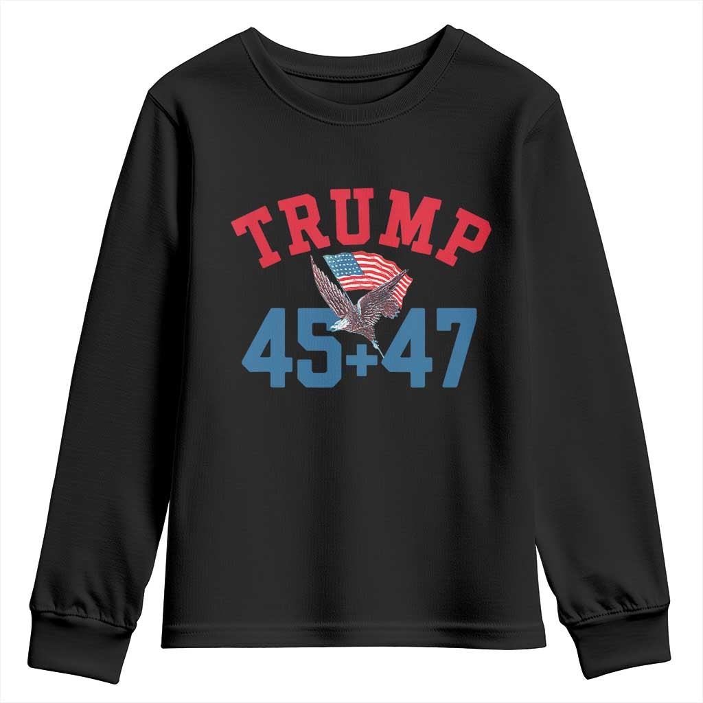 Trump 2024 Youth Sweatshirt Patriotic 45 47 He Won American Flag Eagle TS02 Black Print Your Wear