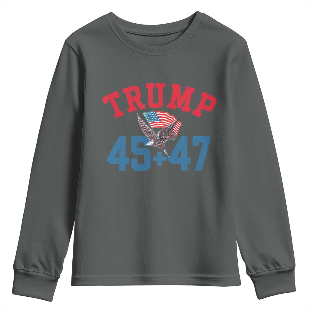 Trump 2024 Youth Sweatshirt Patriotic 45 47 He Won American Flag Eagle TS02 Dark Heather Print Your Wear