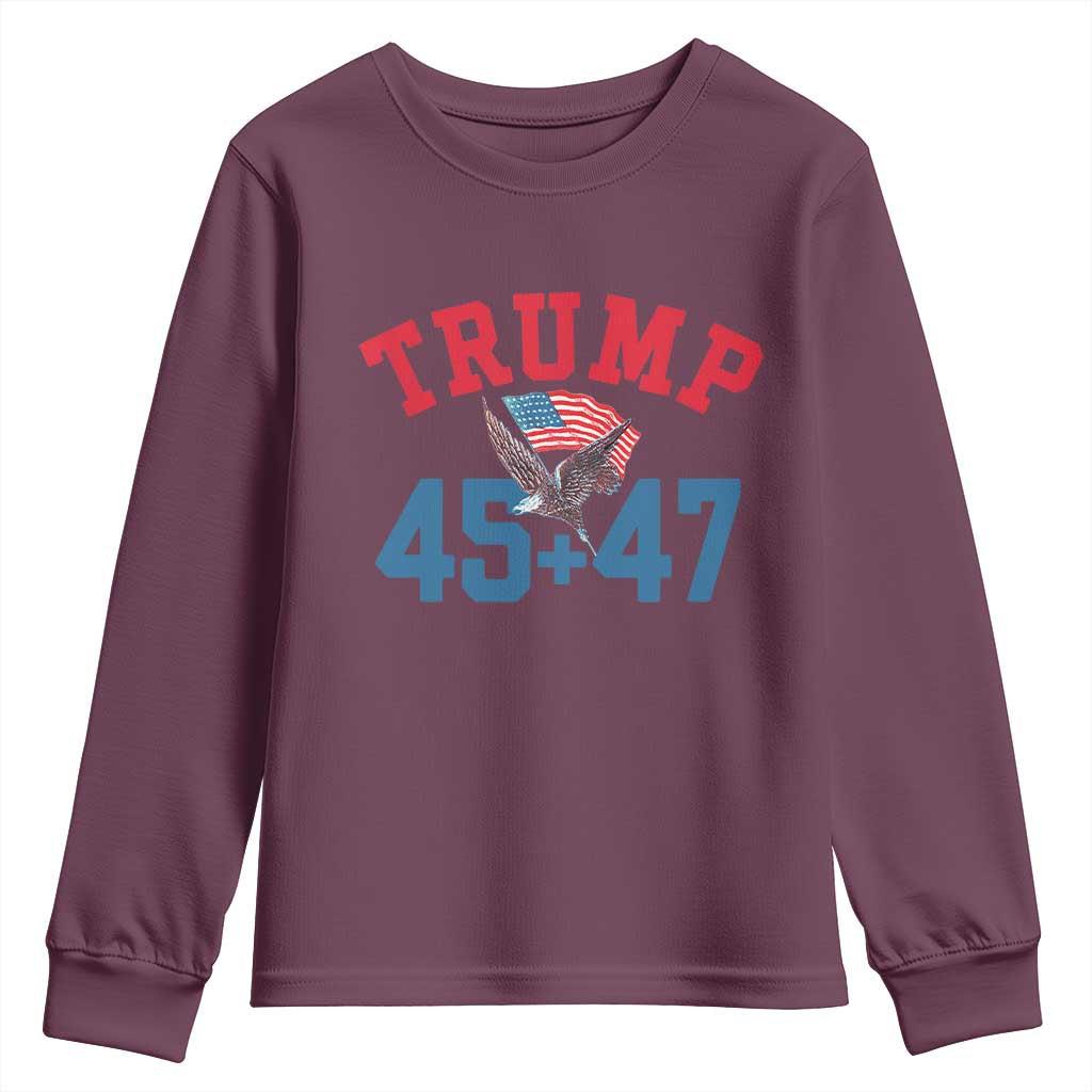 Trump 2024 Youth Sweatshirt Patriotic 45 47 He Won American Flag Eagle TS02 Maroon Print Your Wear