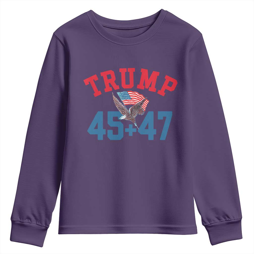 Trump 2024 Youth Sweatshirt Patriotic 45 47 He Won American Flag Eagle TS02 Purple Print Your Wear