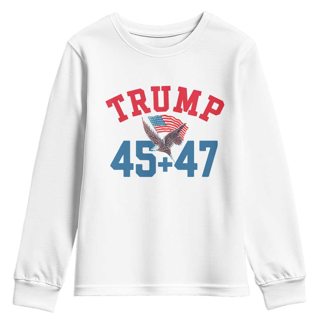 Trump 2024 Youth Sweatshirt Patriotic 45 47 He Won American Flag Eagle TS02 White Print Your Wear