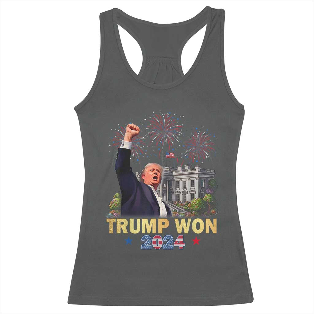 Trump 2024 Racerback Tank Top He Won 47th President Of White House TS02 Dark Heather Print Your Wear