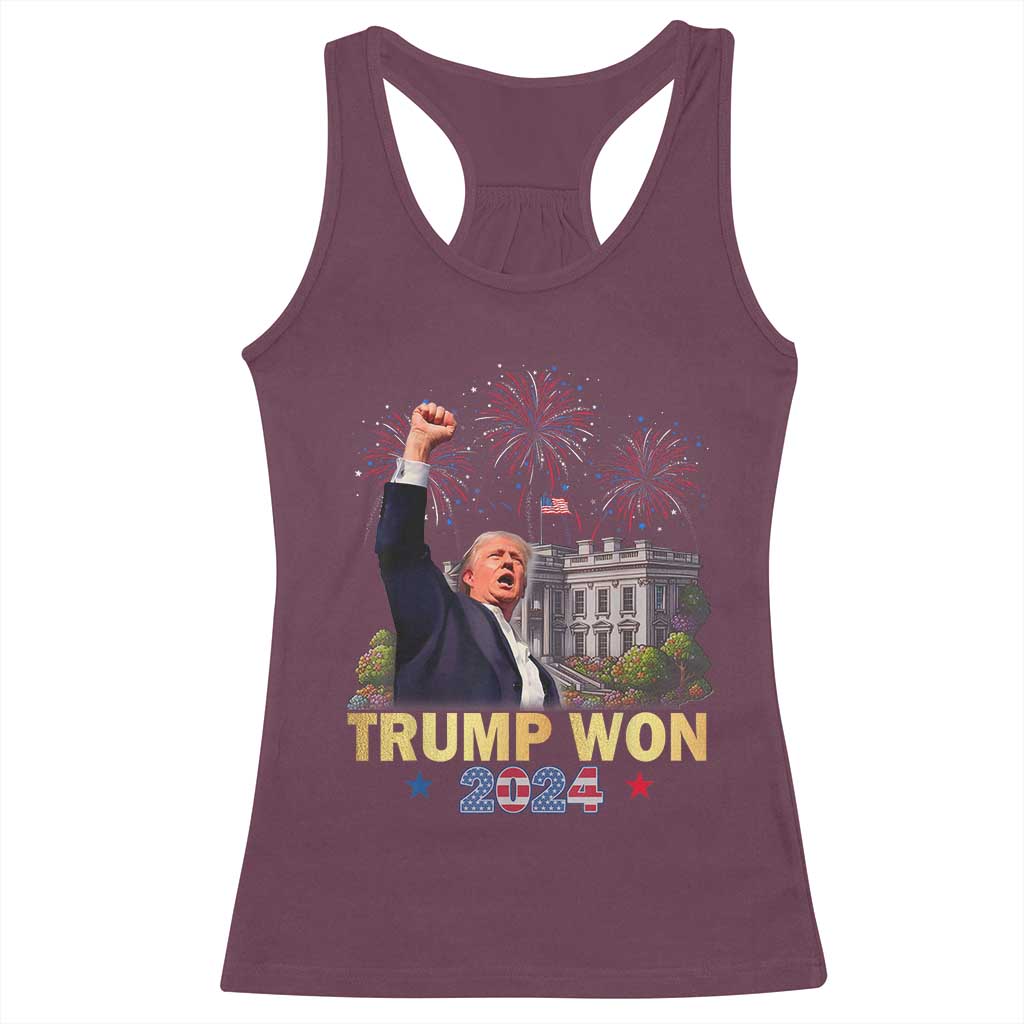 Trump 2024 Racerback Tank Top He Won 47th President Of White House TS02 Maroon Print Your Wear