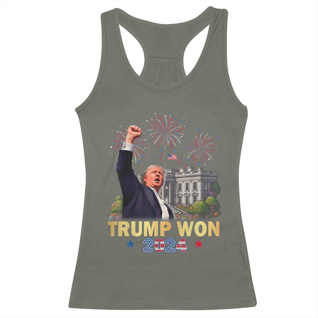 Trump 2024 Racerback Tank Top He Won 47th President Of White House TS02 Military Green Print Your Wear