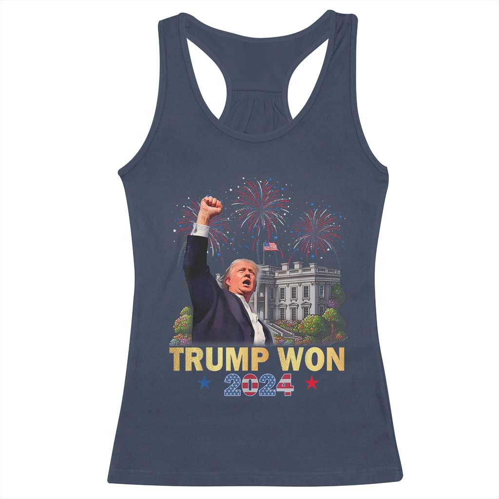 Trump 2024 Racerback Tank Top He Won 47th President Of White House TS02 Navy Print Your Wear
